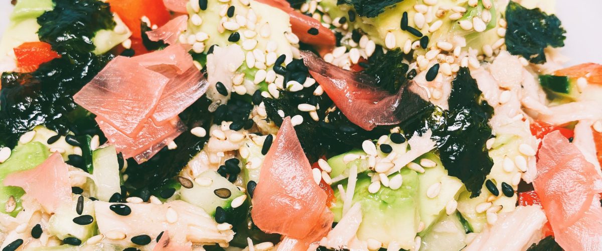 Tuna salad with vegetables, seaweed, pickled ginger, and sesame seeds by Crystal Smith.